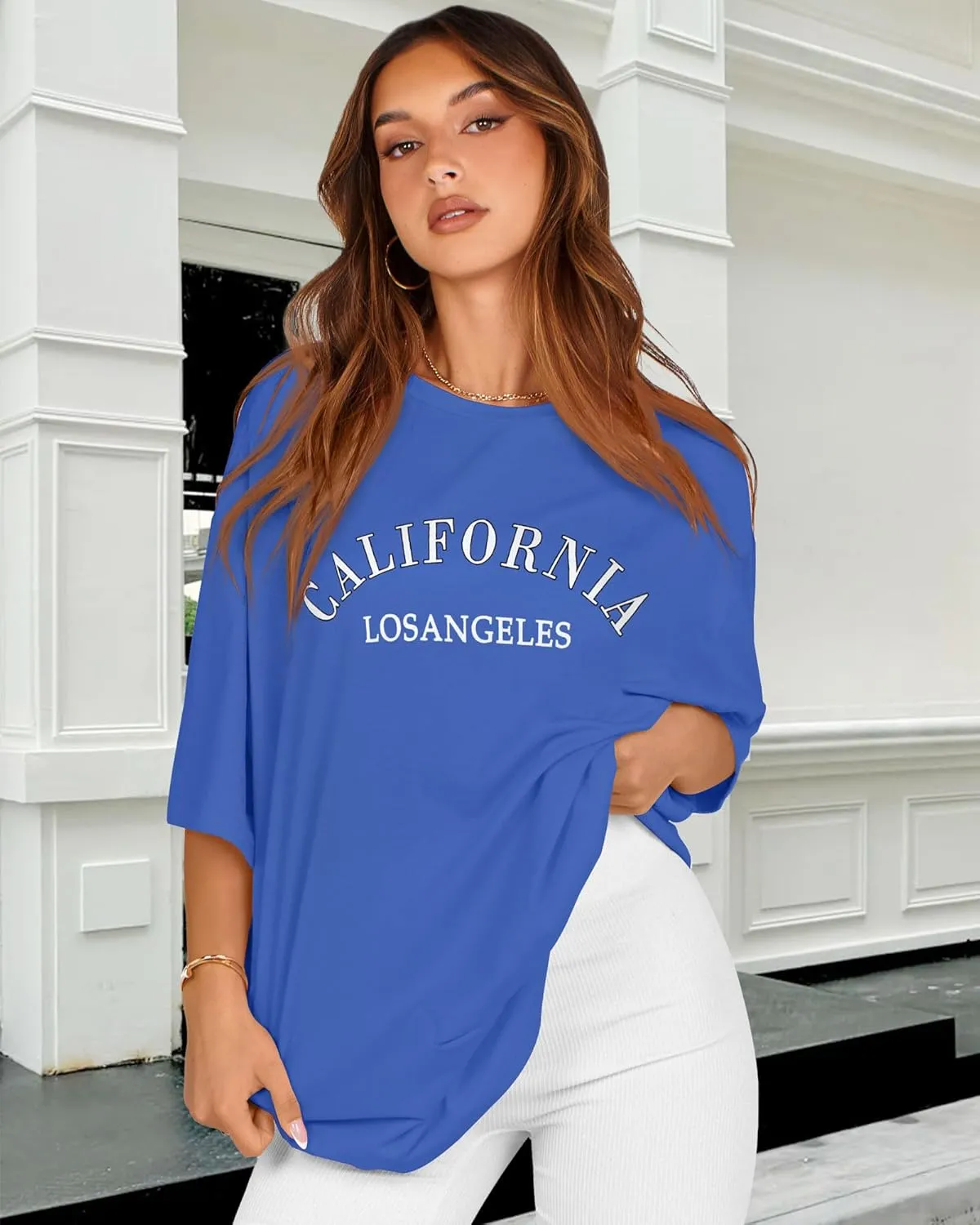 rosemia Oversized Tshirts for Women Summer Short Sleeve Round Neck Graphic Tee Shirt