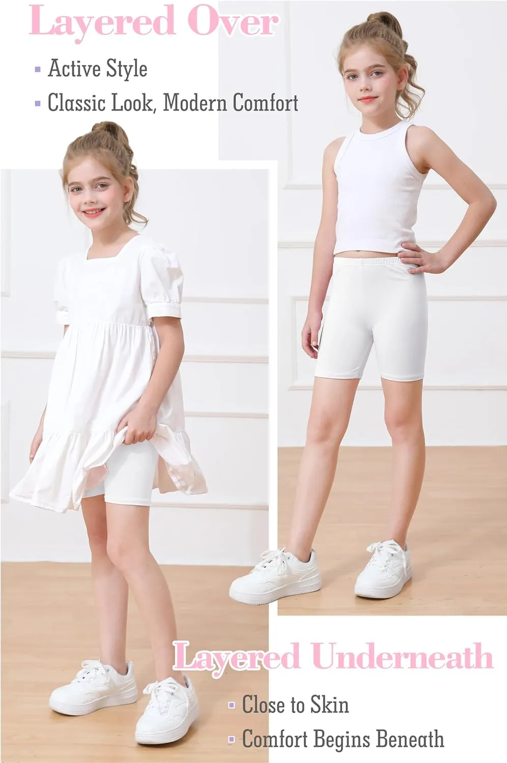 Ruisita Toddler Girls Biker Shorts Under Dress Safety Dance Cartwheel Shorts for Kids