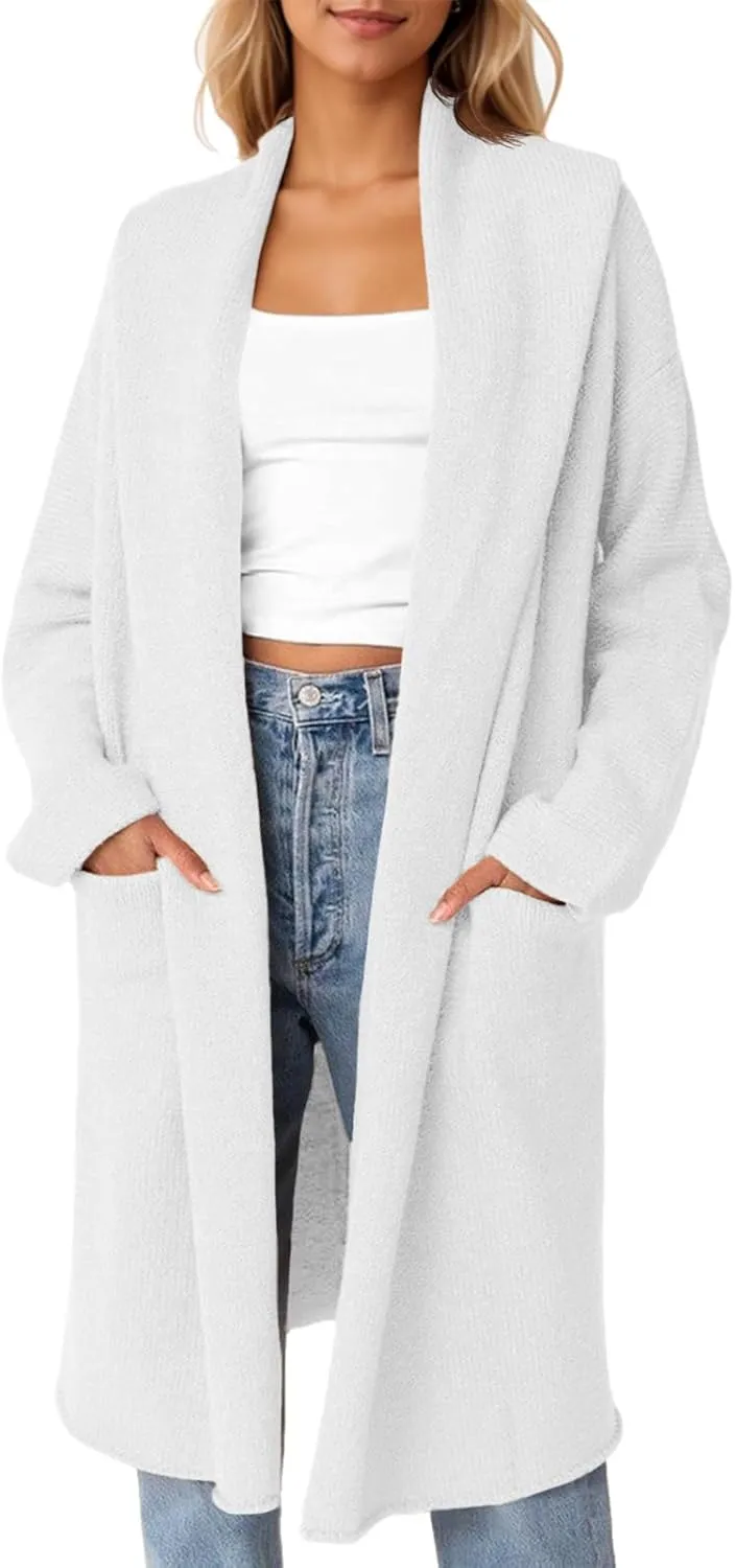 Saodimallsu Womens Oversized Long Cardigan Hooded Chunky Knit Open Front Sweaters with Pockets