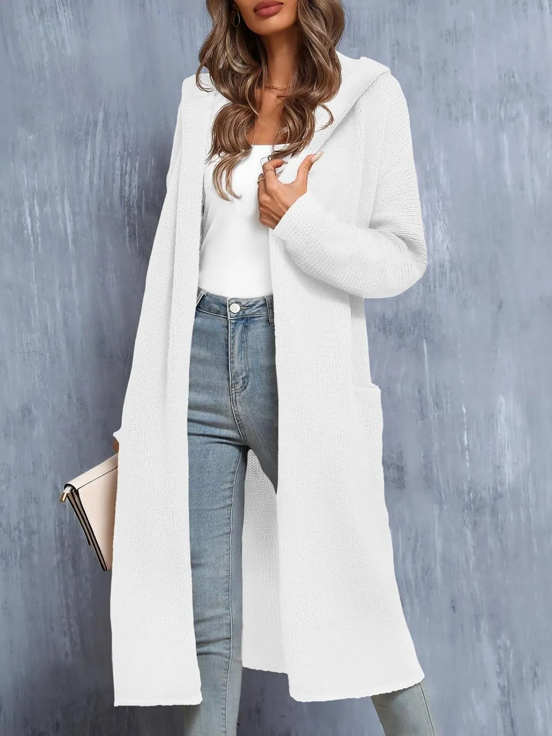 Saodimallsu Womens Oversized Long Cardigan Hooded Chunky Knit Open Front Sweaters with Pockets