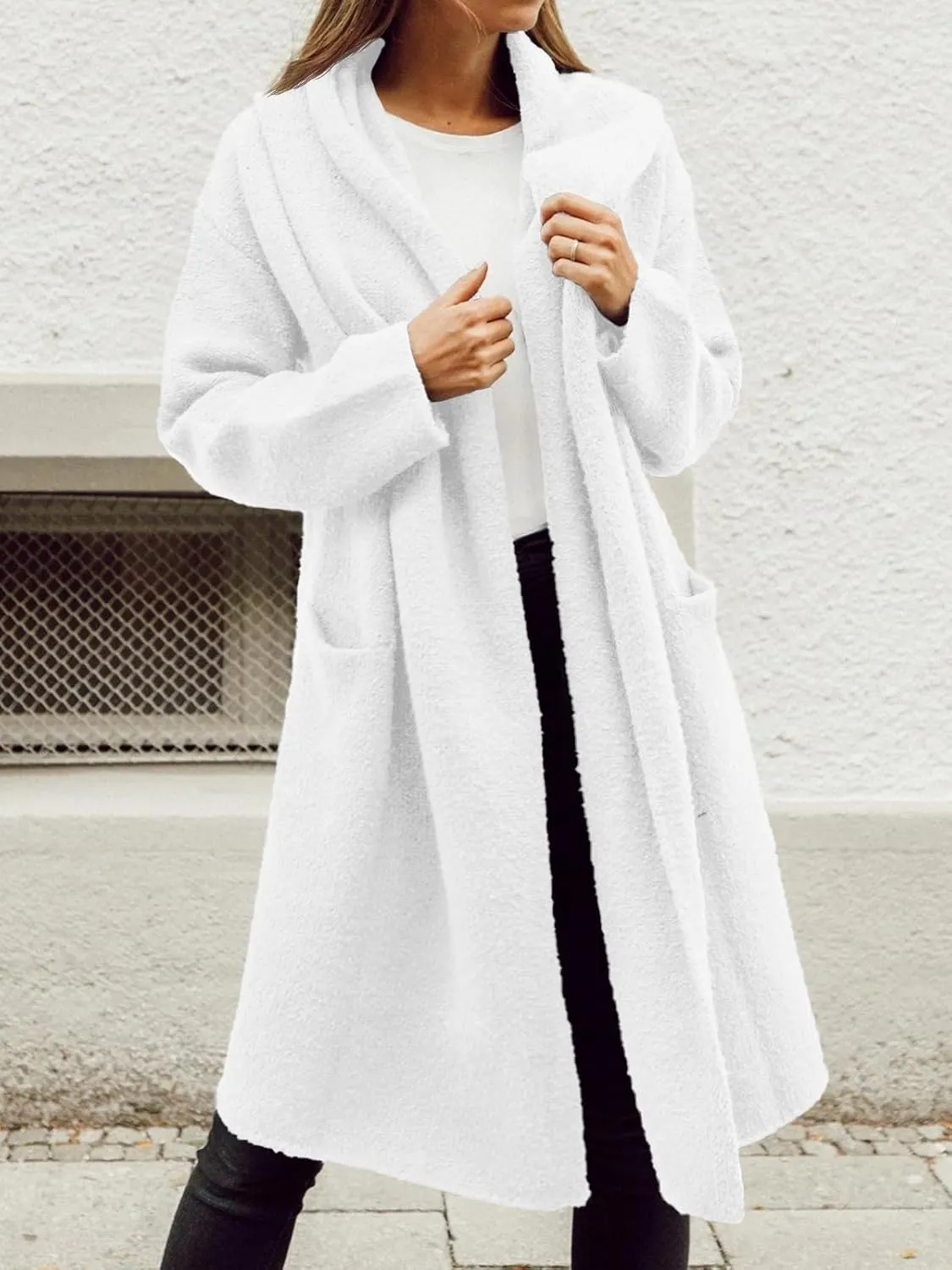 Saodimallsu Womens Oversized Long Cardigan Hooded Chunky Knit Open Front Sweaters with Pockets