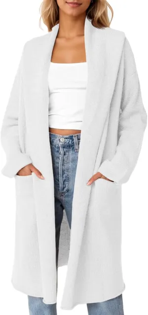 Saodimallsu Womens Oversized Long Cardigan Hooded Chunky Knit Open Front Sweaters with Pockets