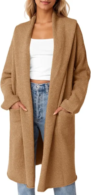 Saodimallsu Womens Oversized Long Cardigan Hooded Chunky Knit Open Front Sweaters with Pockets