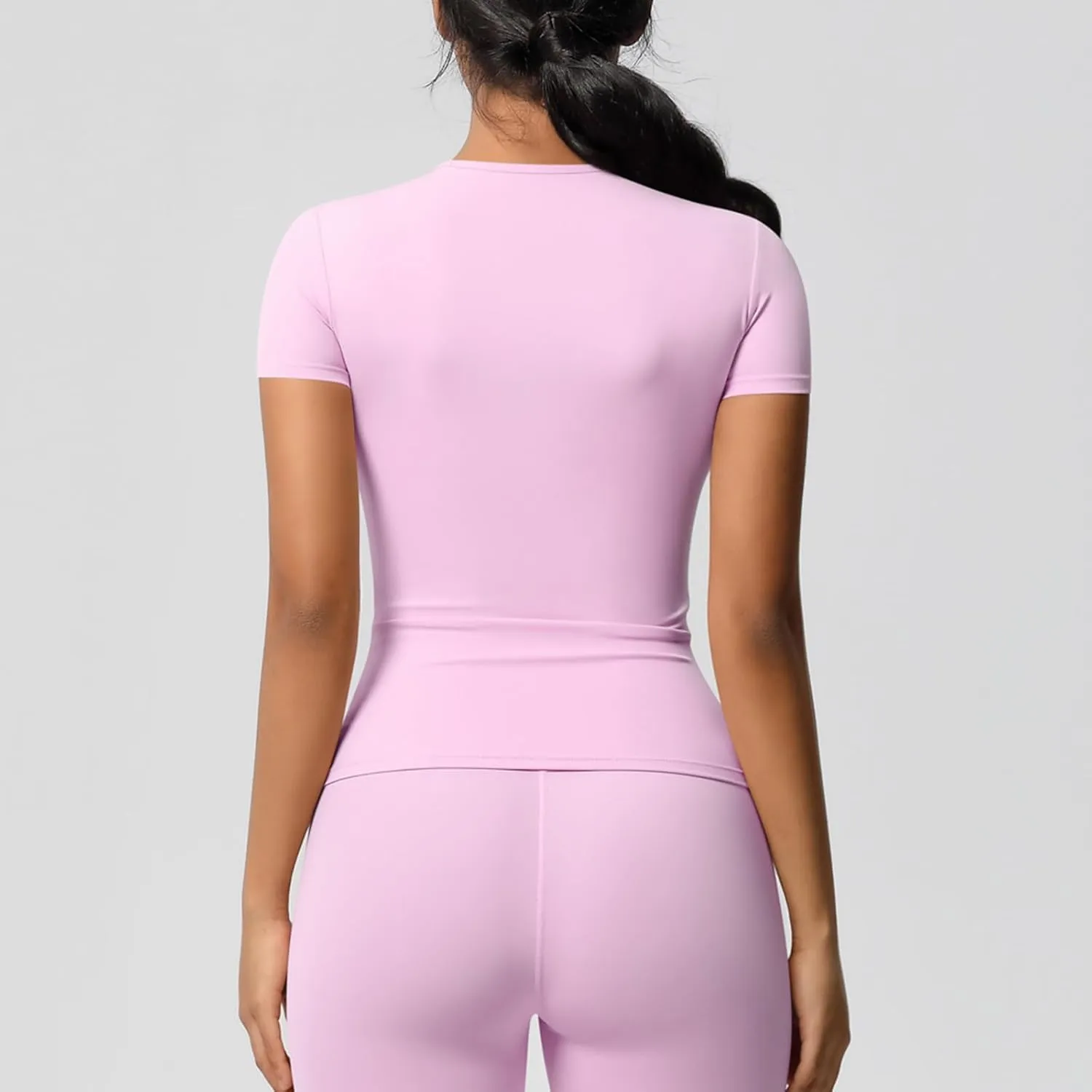 Seamless Workout Tops for Women Short Sleeve Athletic Tees Round Neck Breathable Gym Running Yoga Shirts