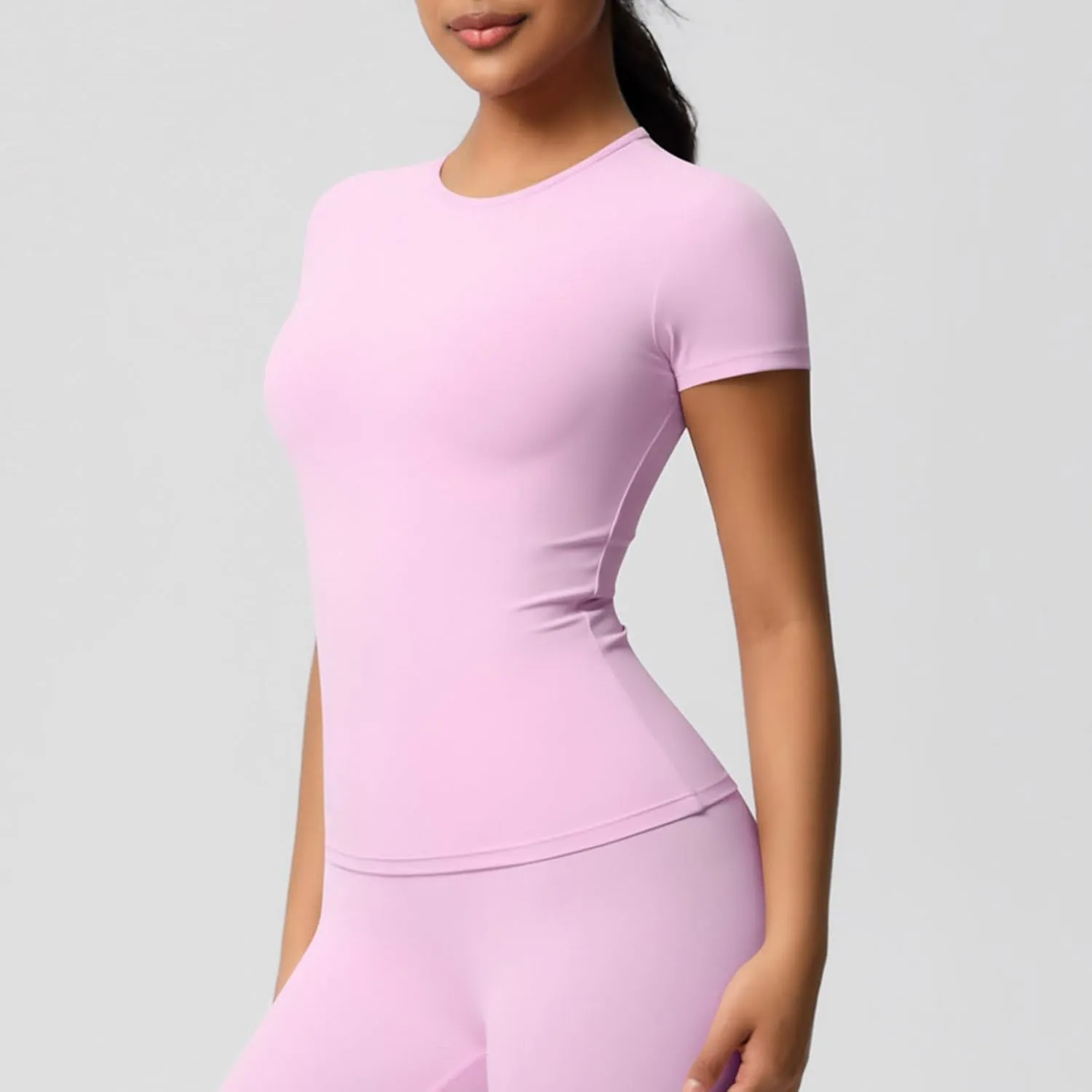 Seamless Workout Tops for Women Short Sleeve Athletic Tees Round Neck Breathable Gym Running Yoga Shirts