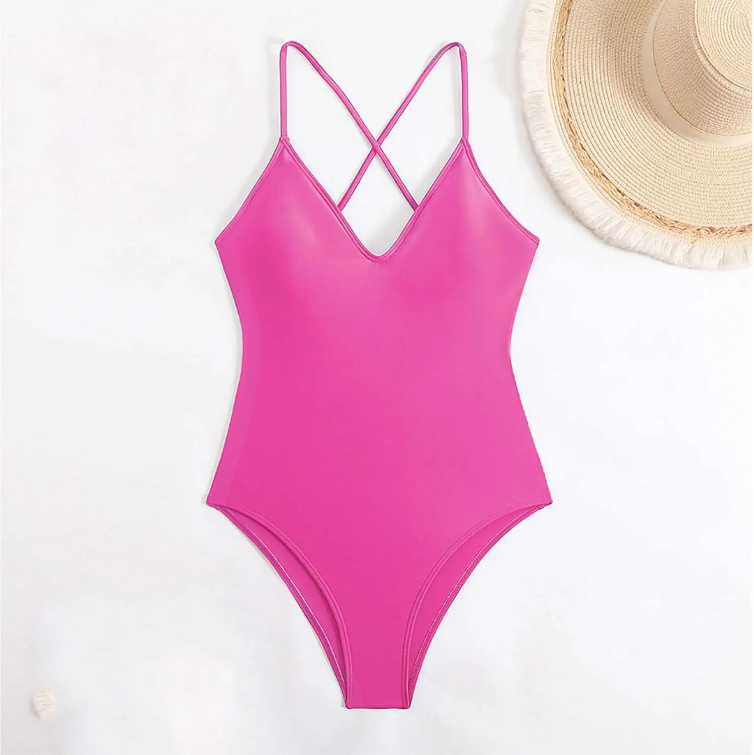 Sexy Swimsuit for Women Tummy Control Monokini Backless Crisscross One Piece V Neck Cheeky Bathing Suit 2025 Swimwear
