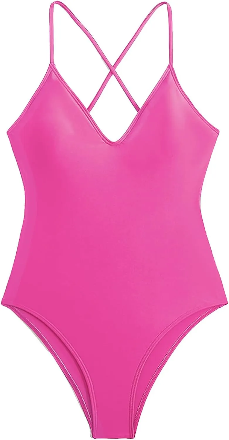 Sexy Swimsuit for Women Tummy Control Monokini Backless Crisscross One Piece V Neck Cheeky Bathing Suit 2025 Swimwear
