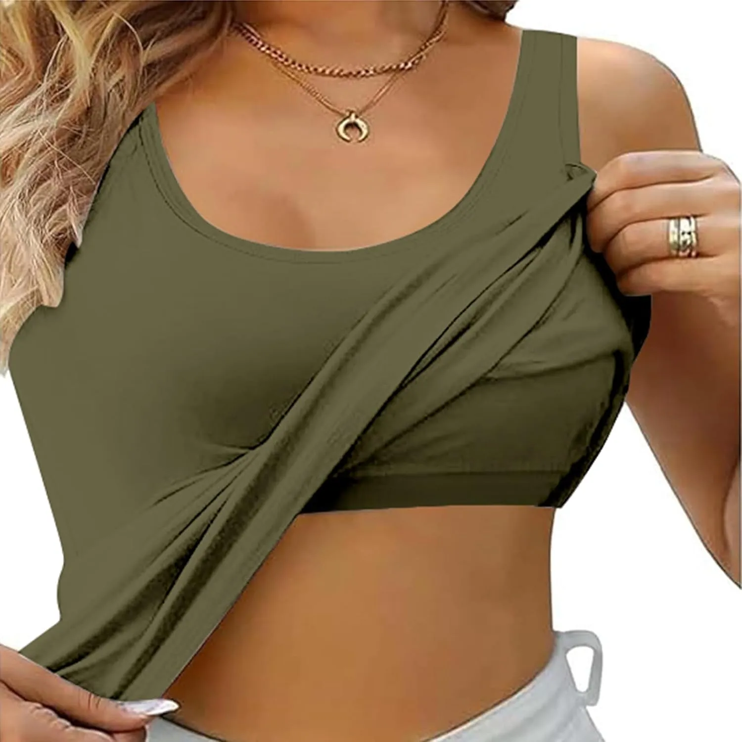 Shelf Bra Camisole Tops for Women Spaghetti Strap Tank Top Basic Padded Cotton Cami Shirts