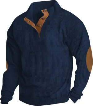 Shirts for Men,Mens Corduroy Henley Hoodie Casual Long Sleeve Stand Collar Sweatshirt Loose Button Up Pullover