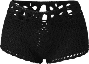 Short Shorts for Women Casual Knitted Crochet Comfort Elastic Waist Solid Color Hollow Out Summer Lounge Shorts Pants