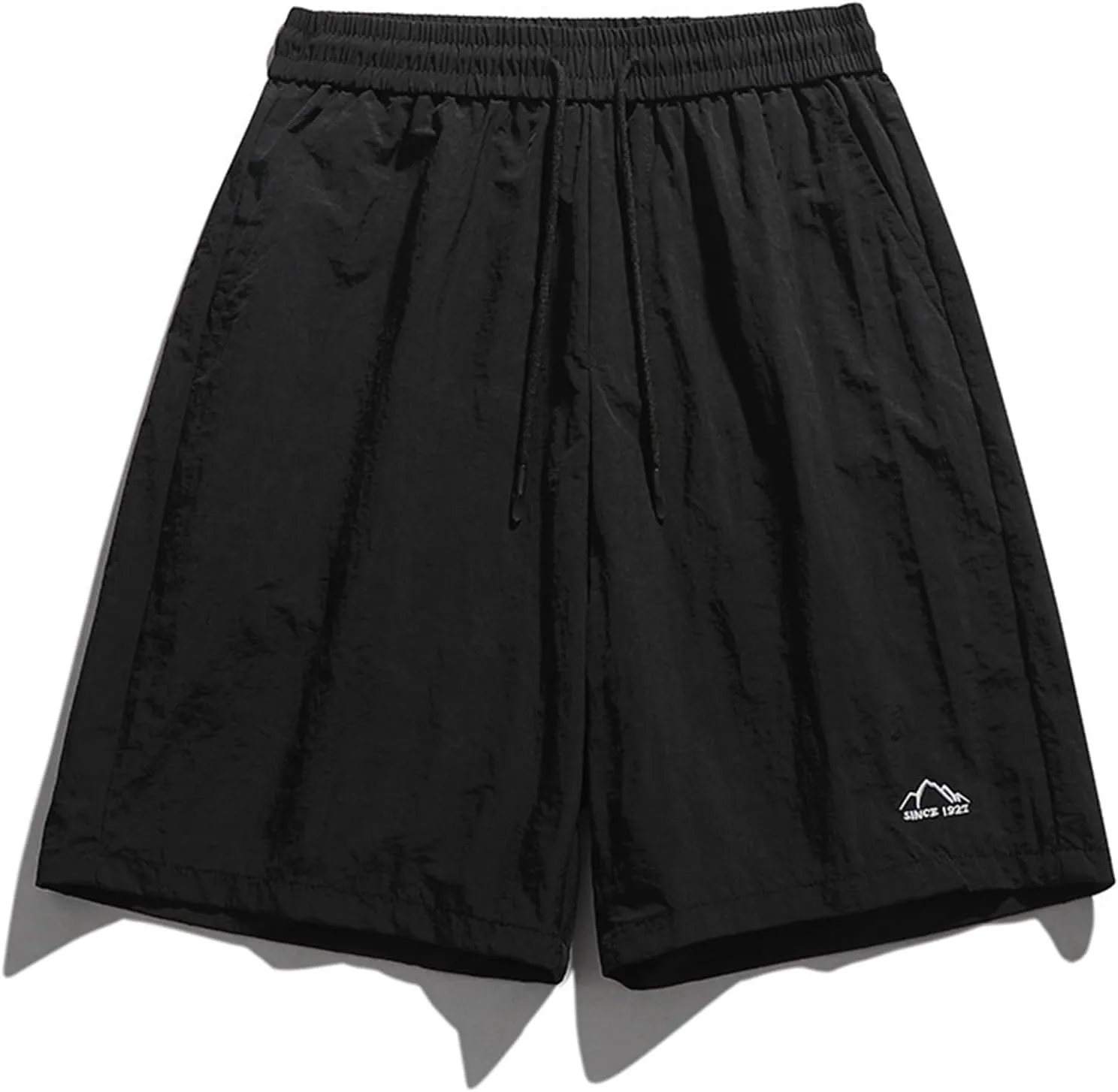 Shorts for Men Summer Embroidered Loose Fit Drawstring Ice Silk 5 Inch Casual Shorts