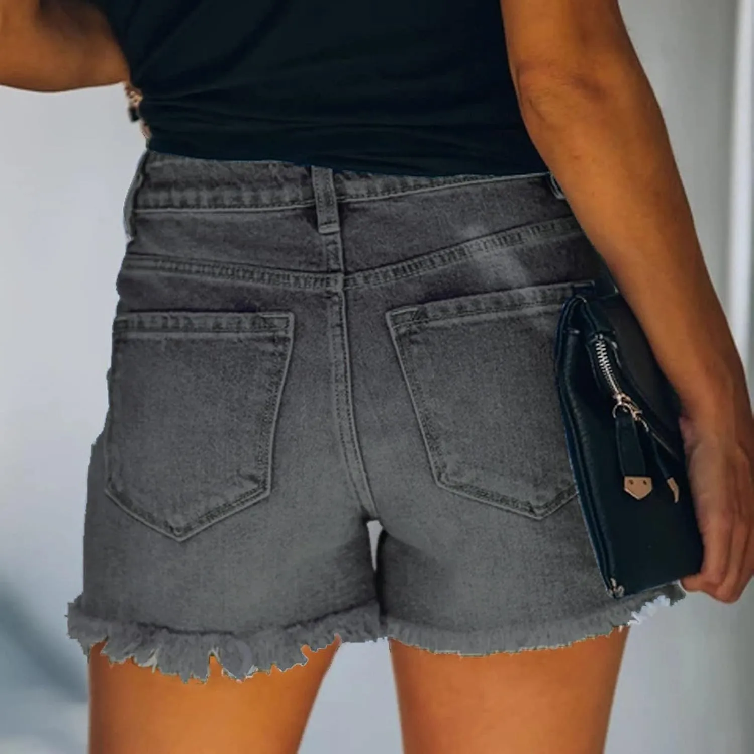 Sinzelimin Womens Jeans Shorts High Waisted Ripped Frayed Raw Hem Stretchy Denim Shorts 2024 Summer Fashion Beach Shorts