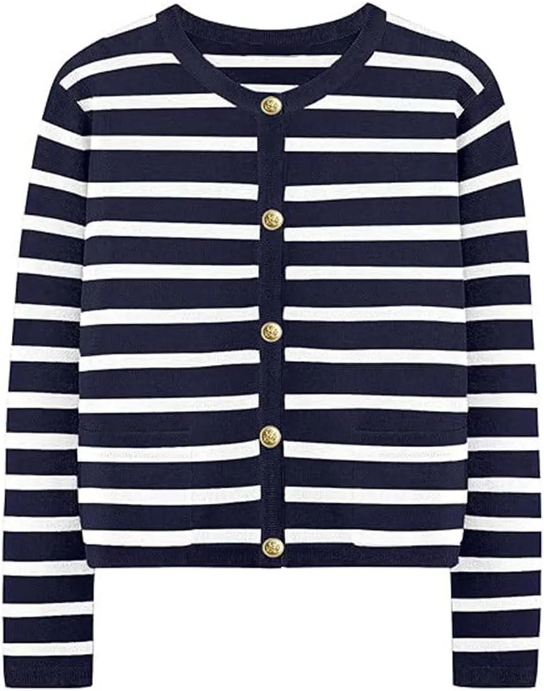 Sinzelimin Women's Open Front Cardigan Sweaters Fashion Striped Button Down Cable Knit Chunky Lapel Knitwear Outwear Coats