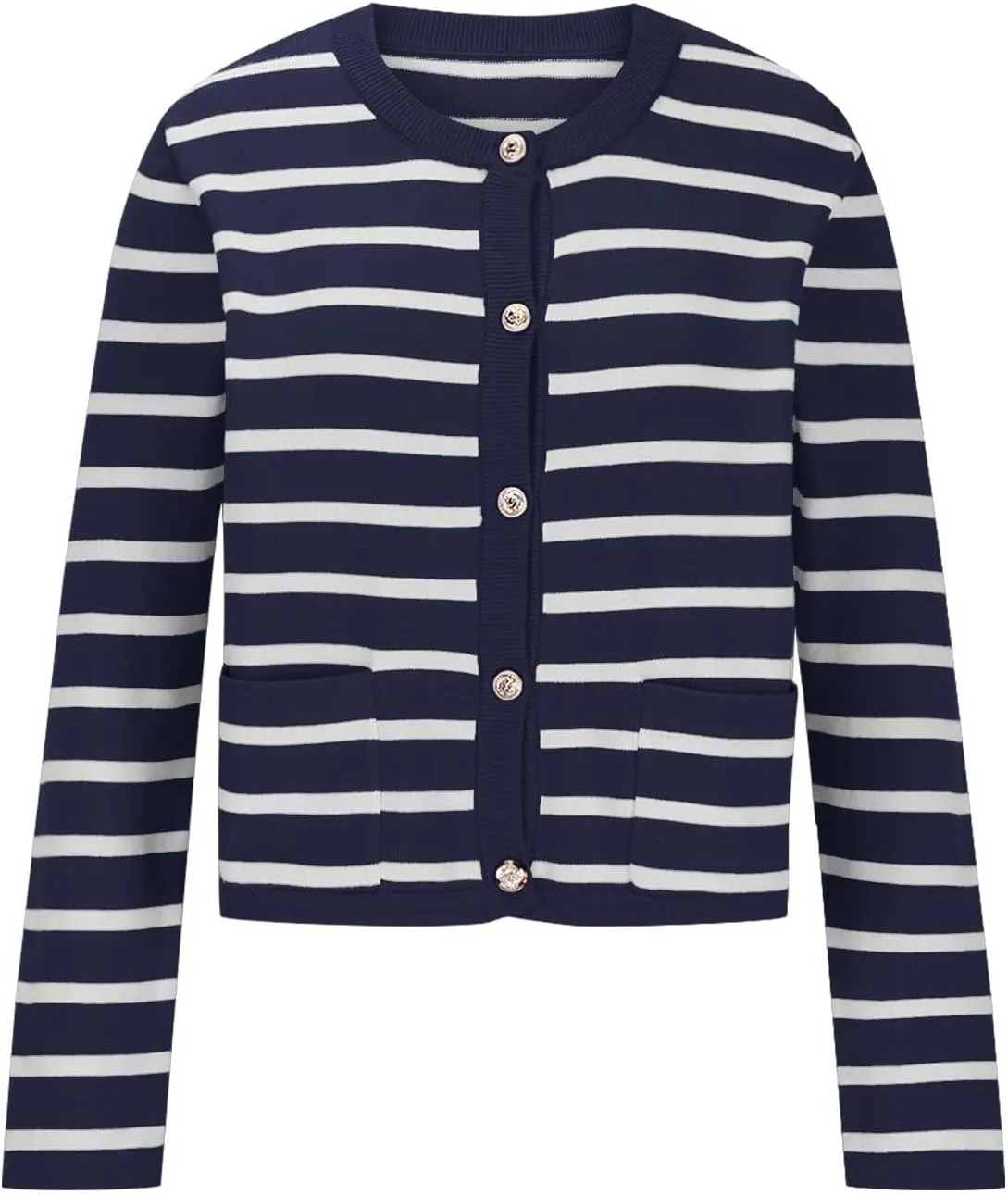 Sinzelimin Women's Open Front Cardigan Sweaters Fashion Striped Button Down Cable Knit Chunky Lapel Knitwear Outwear Coats