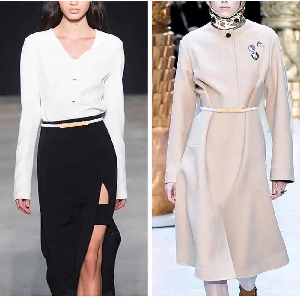 Skinny Leather Belts for Women Slim Waist Belt Patent Leather with Gold Buckle for Dress