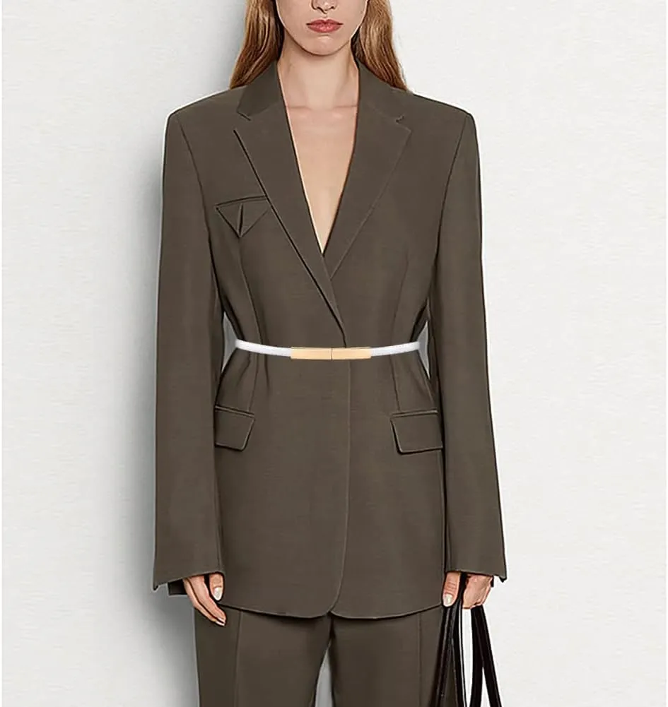 Skinny Leather Belts for Women Slim Waist Belt Patent Leather with Gold Buckle for Dress