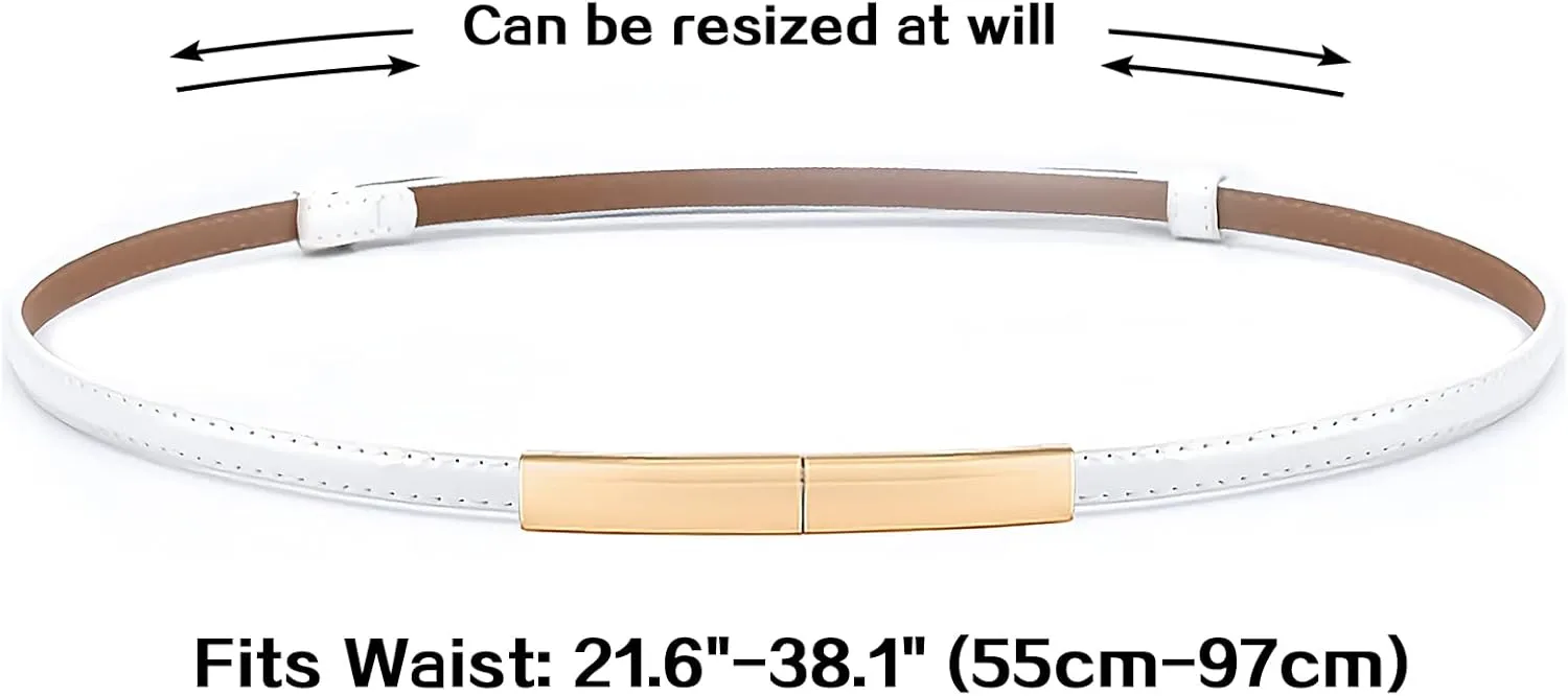 Skinny Leather Belts for Women Slim Waist Belt Patent Leather with Gold Buckle for Dress