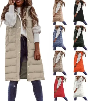 Smoneyful Women's Long Vest Sleeveless Lightweight Puffer Jacket Packable Hooded Down Coat Quilted Vest with Hood Winter
