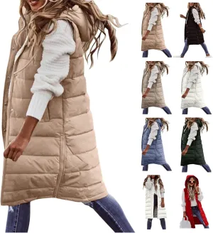 Smoneyful Women's Long Vest Sleeveless Lightweight Puffer Jacket Packable Hooded Down Coat Quilted Vest with Hood Winter