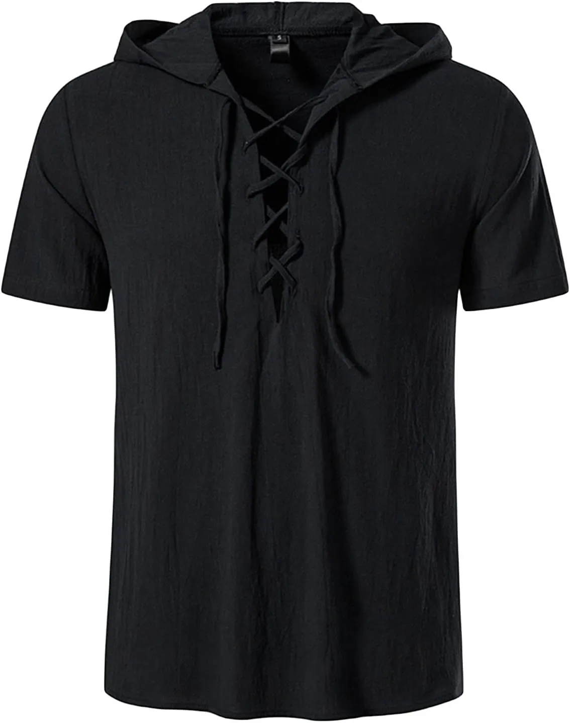 Soluo Men's Cotton Linen Hooded Shirt Short Sleeve V-Neck Drawstring Hoodies T-Shirts Lightweight Hippie Yoga Tee Tops