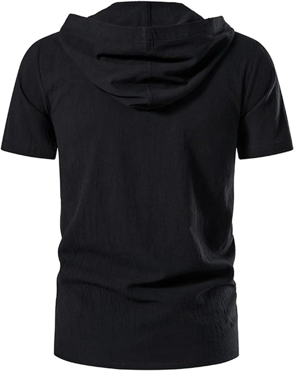Soluo Men's Cotton Linen Hooded Shirt Short Sleeve V-Neck Drawstring Hoodies T-Shirts Lightweight Hippie Yoga Tee Tops