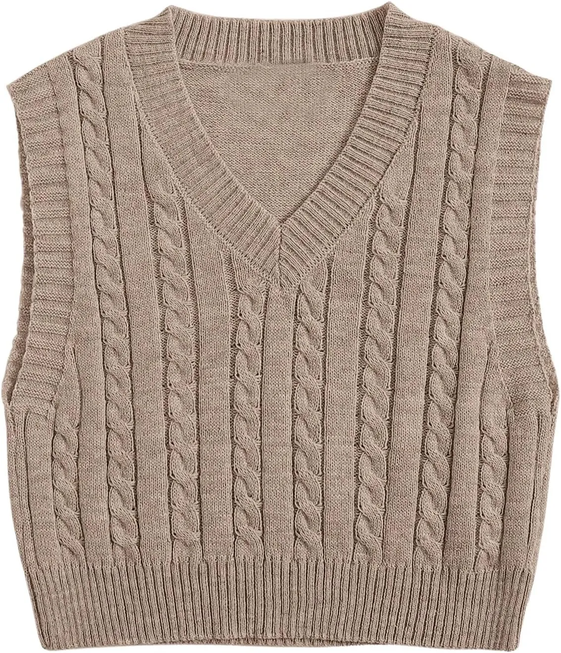 SOLY HUX Women's Cable Knit V Neck Sweater Vest Sleeveless Casual Cropped Knit Vest