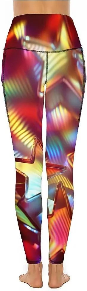Starlight Print Plus Size Yoga Pants Tummy Control Yoga Pants High Waisted Leggings Textured Athletic Women