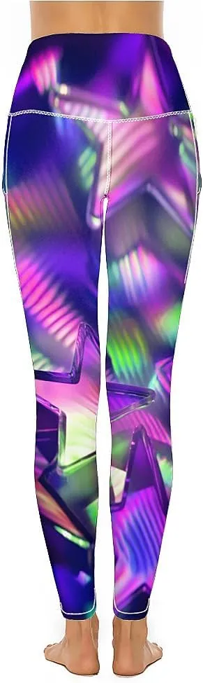 Starlight Print Plus Size Yoga Pants Tummy Control Yoga Pants High Waisted Leggings Textured Athletic Women