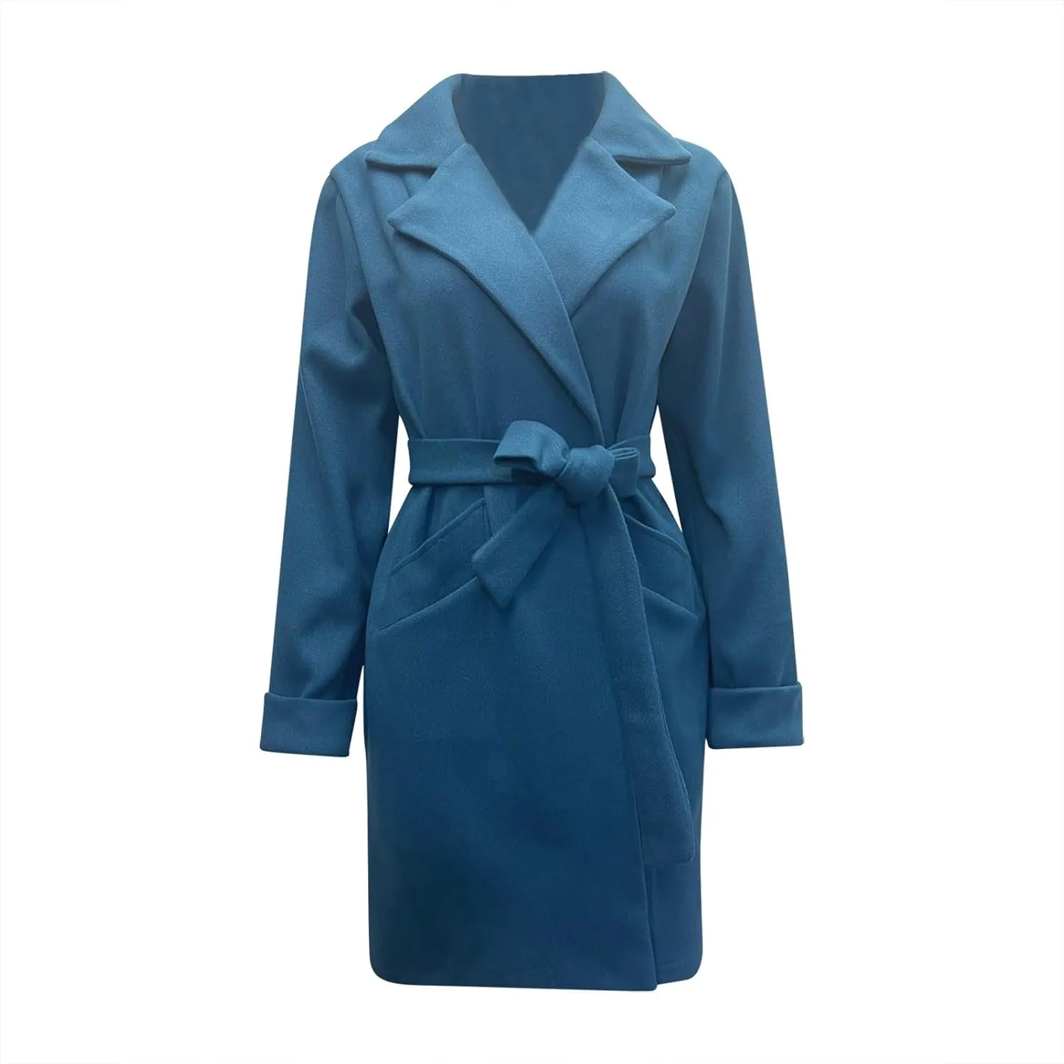 STYESH Womens Wrap Coats with Belt 2023 Fashion Overcoats Notched Lapel Trench Coats Winter Pea Coats Outerwear with Pockets
