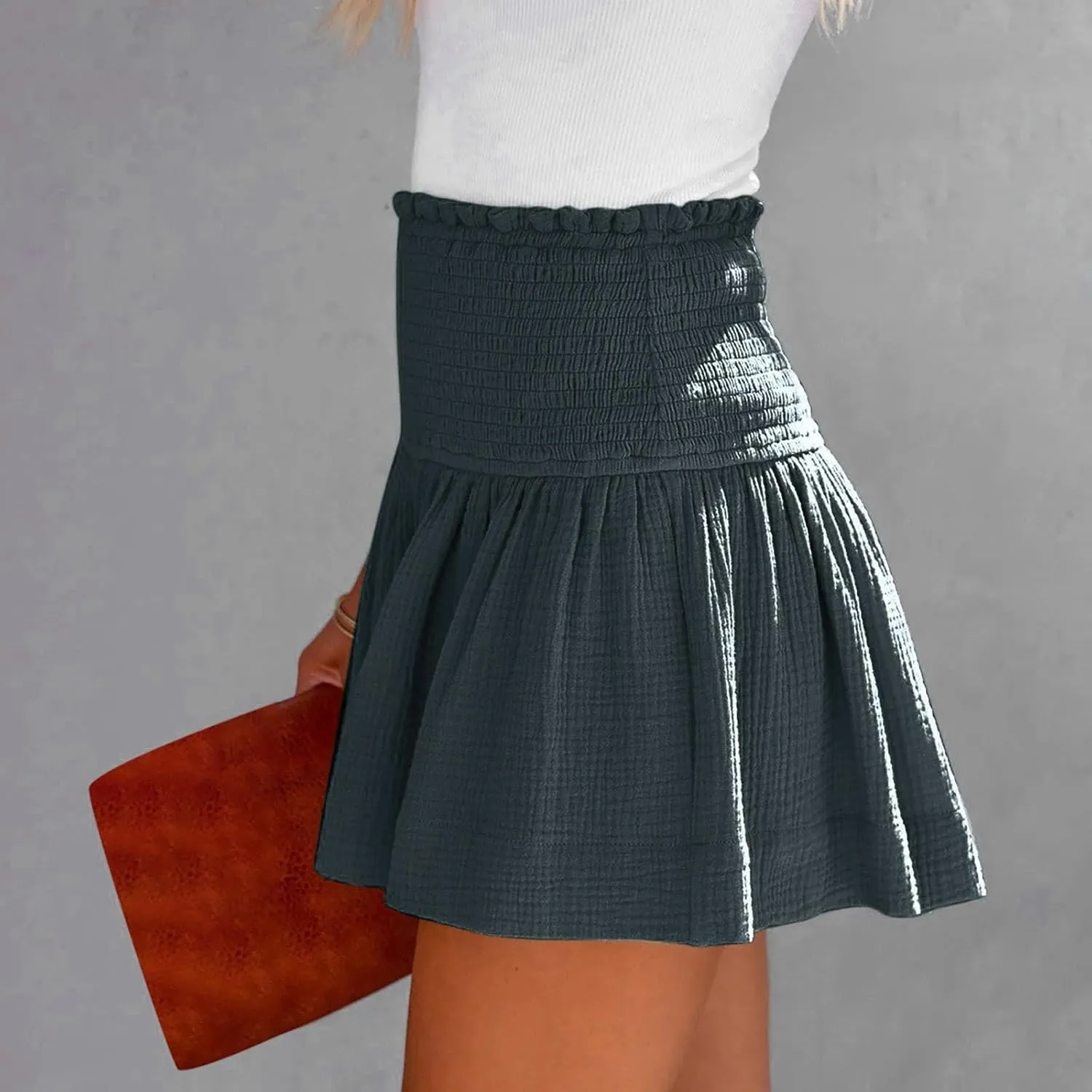 Summer Linen Shorts for Women High Waisted Smocked Pleated Ruffle Shorts Wide Leg Flowy Travel Vacation Beach Short