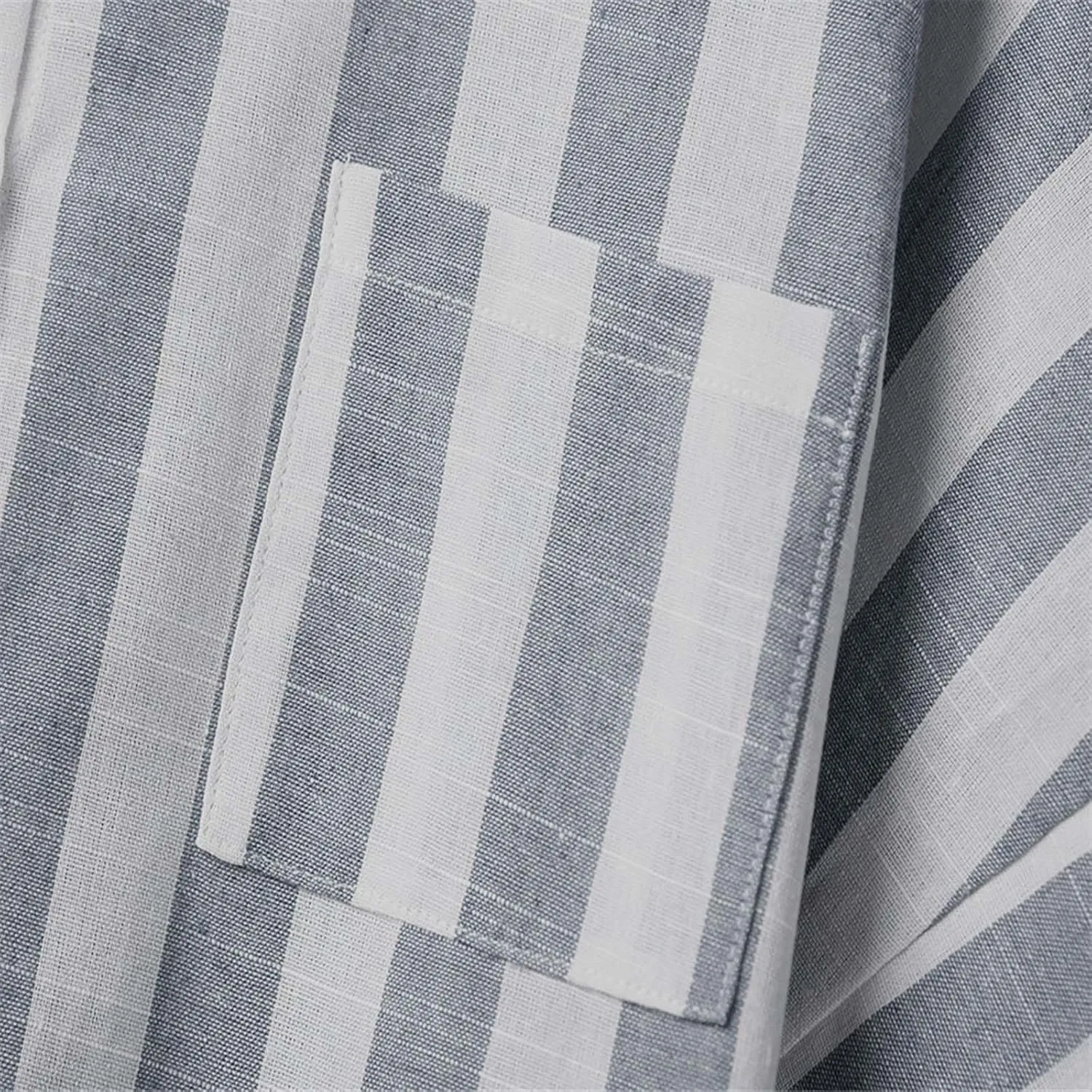 Summer Tops for Women Linen Short Sleeve Shirt Striped Button Down Shirt Turn Down Collar Blouse with Front Pocket