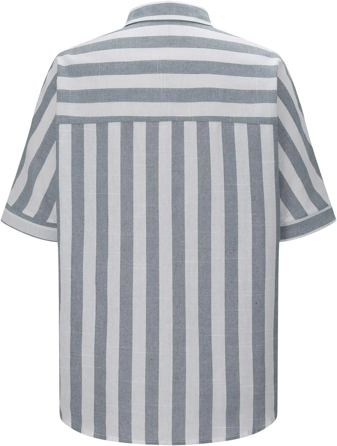 Summer Tops for Women Linen Short Sleeve Shirt Striped Button Down Shirt Turn Down Collar Blouse with Front Pocket