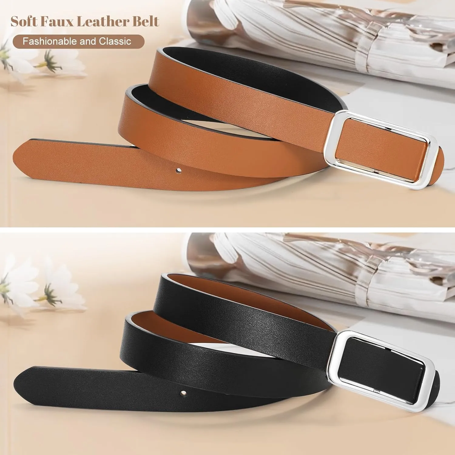 SUOSDEY Women Reversible Leather Belts for Jeans Pants Dresses Ladies Fashion Belts with Gold Buckle
