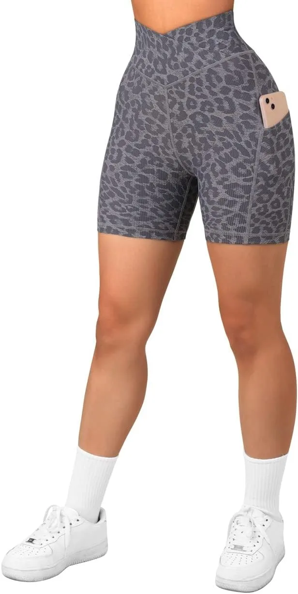 SUUKSESS Women Cross Workout Shorts with Pockets 5" High Waist Booty Biker Short