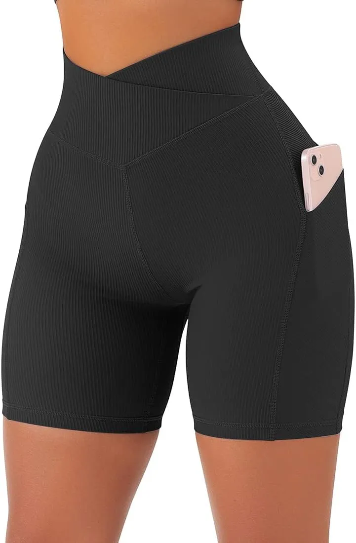 SUUKSESS Women Cross Workout Shorts with Pockets 5" High Waist Booty Biker Short
