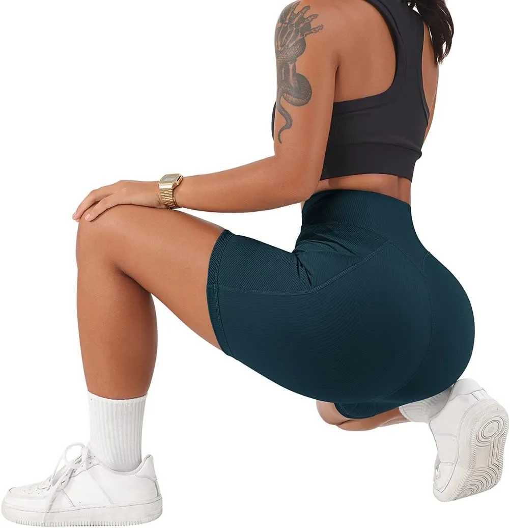 SUUKSESS Women Cross Workout Shorts with Pockets 5" High Waist Booty Biker Short
