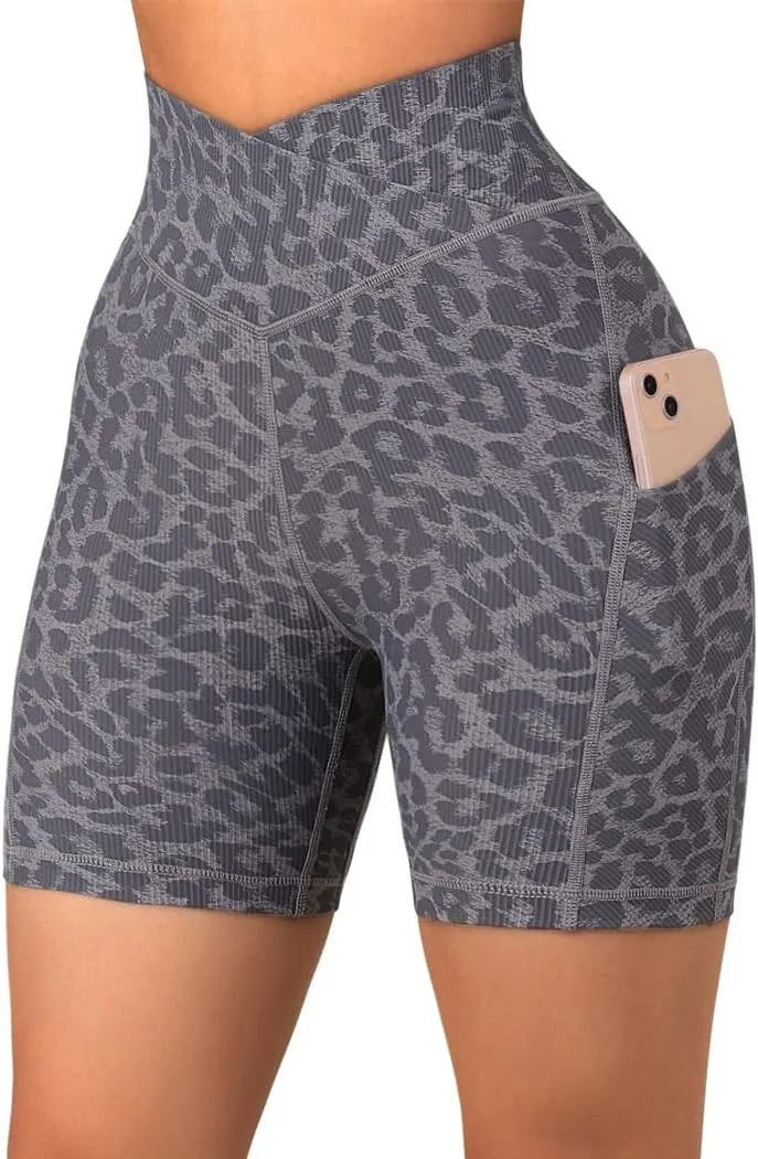 SUUKSESS Women Cross Workout Shorts with Pockets 5" High Waist Booty Biker Short