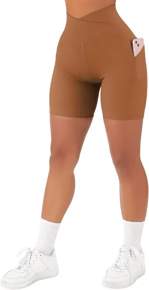 SUUKSESS Women Cross Workout Shorts with Pockets 5" High Waist Booty Biker Short