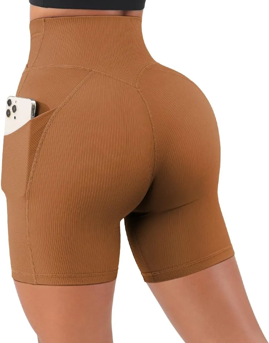 SUUKSESS Women Cross Workout Shorts with Pockets 5" High Waist Booty Biker Short