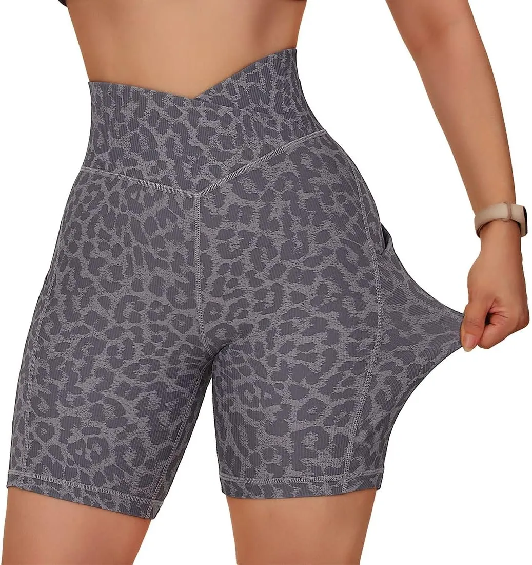 SUUKSESS Women Cross Workout Shorts with Pockets 5" High Waist Booty Biker Short