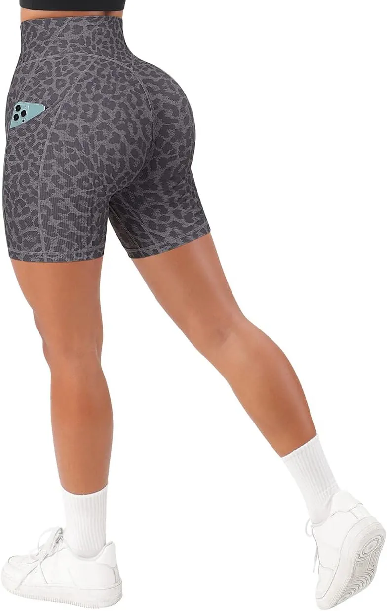 SUUKSESS Women Cross Workout Shorts with Pockets 5" High Waist Booty Biker Short