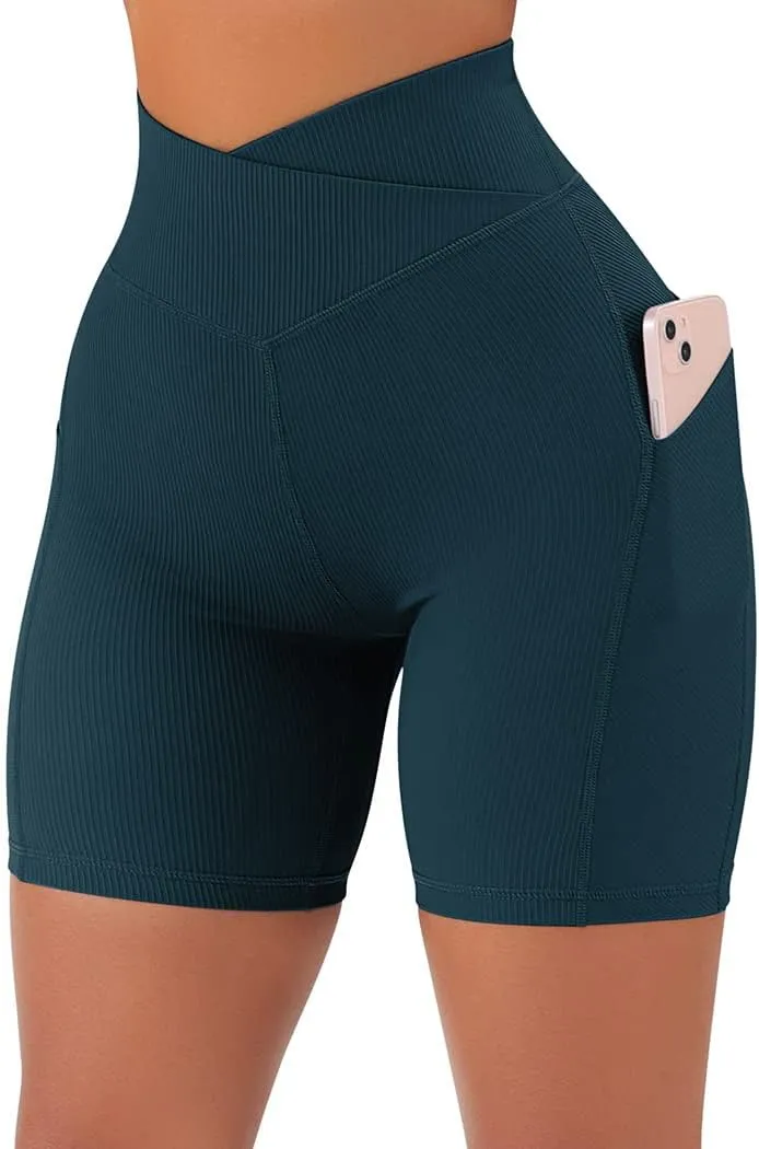 SUUKSESS Women Cross Workout Shorts with Pockets 5" High Waist Booty Biker Short