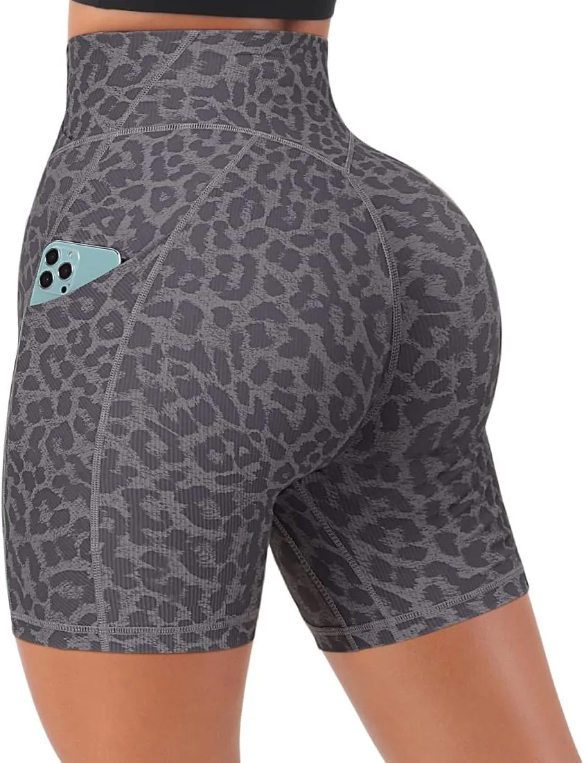 SUUKSESS Women Cross Workout Shorts with Pockets 5" High Waist Booty Biker Short