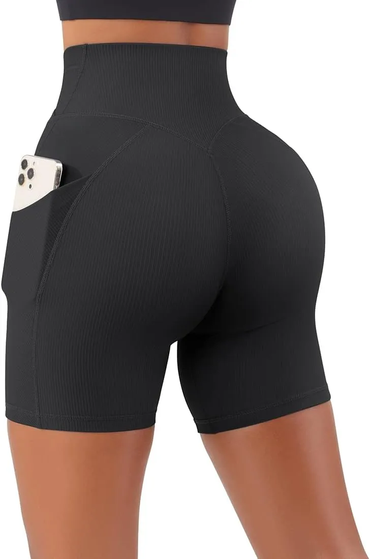 SUUKSESS Women Cross Workout Shorts with Pockets 5" High Waist Booty Biker Short
