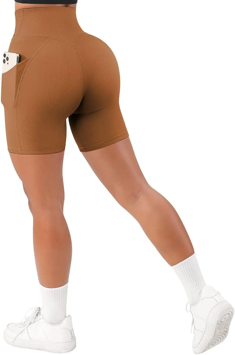 SUUKSESS Women Cross Workout Shorts with Pockets 5" High Waist Booty Biker Short
