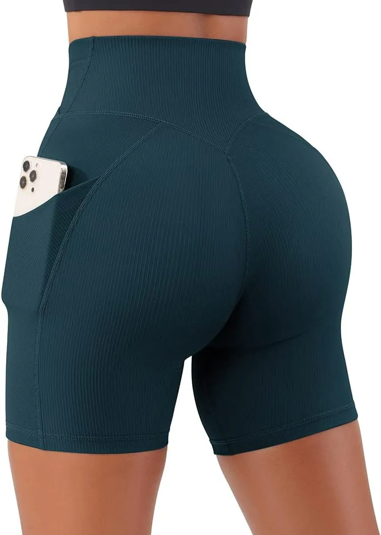 SUUKSESS Women Cross Workout Shorts with Pockets 5" High Waist Booty Biker Short
