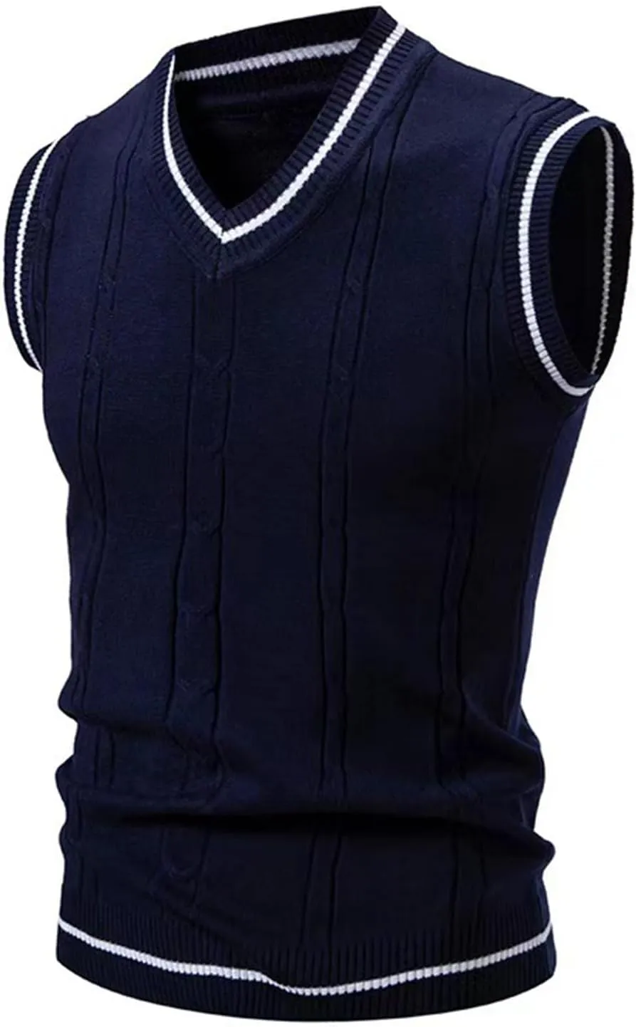 Sweater Vest for Men V Neck Sleeveless Knitted Pullover Casual Slim Fit All Match Sweater Tops Trendy Knitwear