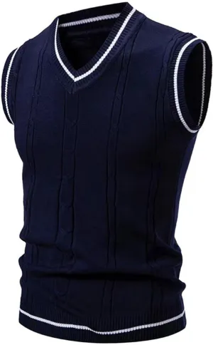 Sweater Vest for Men V Neck Sleeveless Knitted Pullover Casual Slim Fit All Match Sweater Tops Trendy Knitwear