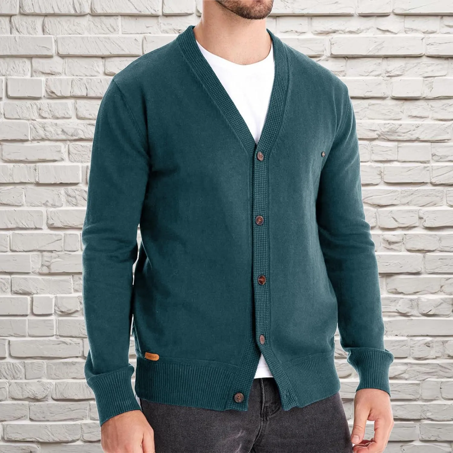 Sweaters for Men Cardigans Casual Long Sleeve V Neck Button Down Knit Cardigan Sweaters Jacket with Pockets