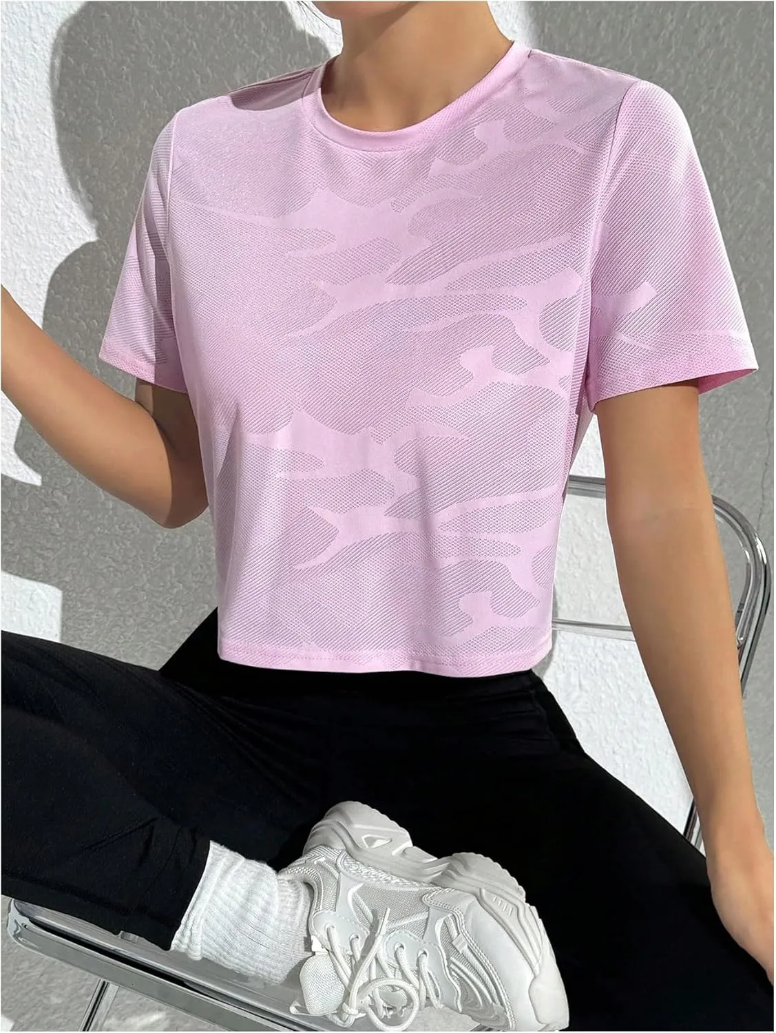 SweatyRocks Women's Short Sleeve Workout Crop Top Twist Mesh Athletic Sports Yoga T Shirts